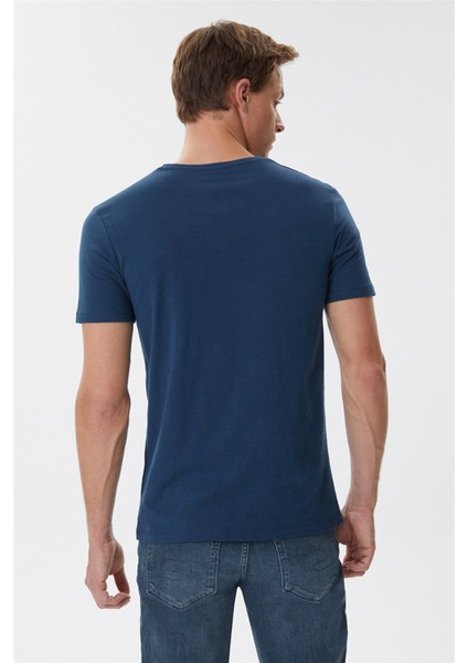 222 Lcm 242035 Merlin Bisiklet Yaka Slim Fit Baskılı Açık LacivertErkek T-Shirt indirimleri