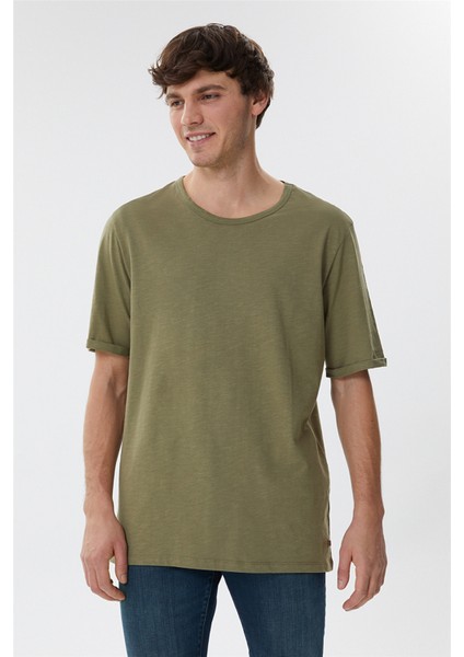 Bisiklet Yaka Oversized DüzHaki Erkek T-Shirt - 222 Lcm 242041 Thomas