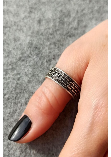 Antik Gümüş Kaplama Zincir Motifi Şekilli El Yapımı Ayarlanabilir Erkek Yüzük fiyatları