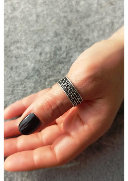 Antik Gümüş Kaplama Zincir Motifi Şekilli El Yapımı Ayarlanabilir Erkek Yüzük modelleri