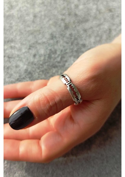 Antik Gümüş Kaplama Jilet Şekilli El Yapımı Ayarlanabilir Erkek Yüzük modelleri