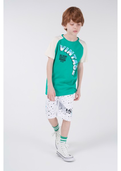 Reglan Kollu Baskılı Erkek Çocuk Kısa Kollu T-Shirt