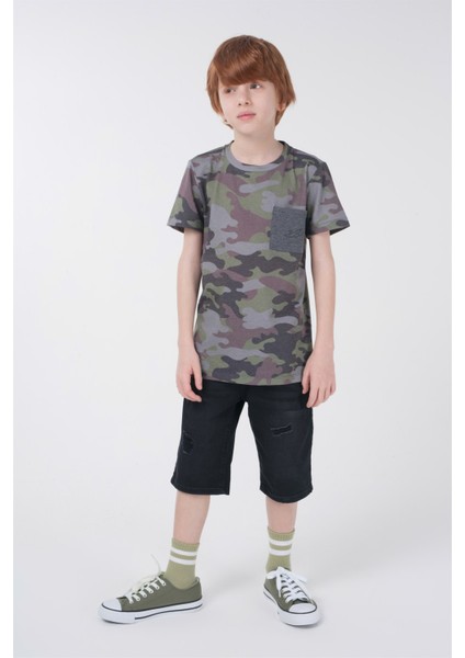 Kamuflaj Baskılı Erkek Çocuk Kısa Kollu T-Shirt