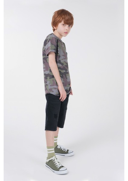 Kamuflaj Baskılı Erkek Çocuk Kısa Kollu T-Shirt modelleri