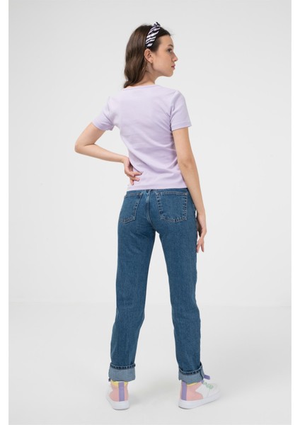 U Yaka Kadın Kısa Kollu Ribana T-Shirt modelleri