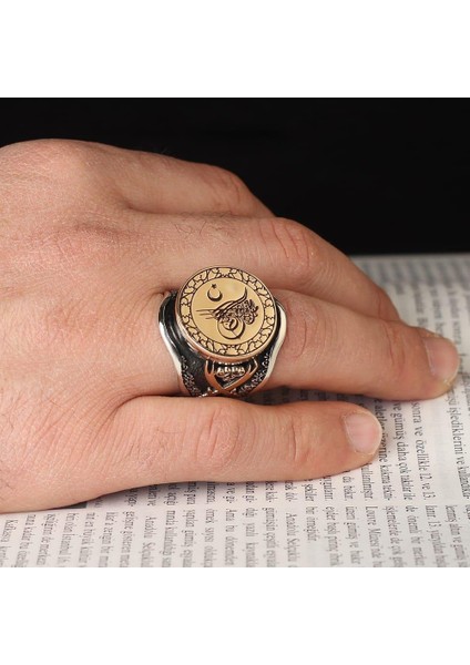 Osmanlı Tuğra Motifli Usta Işi 925 Ayar Gümüş Erkek Yüzük modelleri