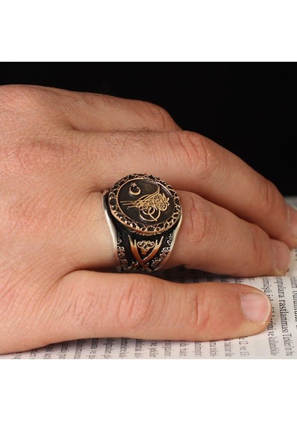 Osmanlı Tuğra Motifli Usta Işi 925 Ayar Gümüş Erkek Yüzük fırsatları