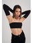 Kadın Siyah Straplez Crop Kol Detaylı Noir Bluz 1