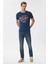 222 Lcm 242035 Merlin Bisiklet Yaka Slim Fit Baskılı Açık LacivertErkek T-Shirt 2
