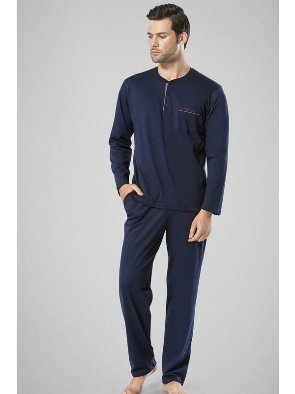 Pierre Cardin 5454 Erkek Uzun Kollu Pijama Takımı-Lacivert