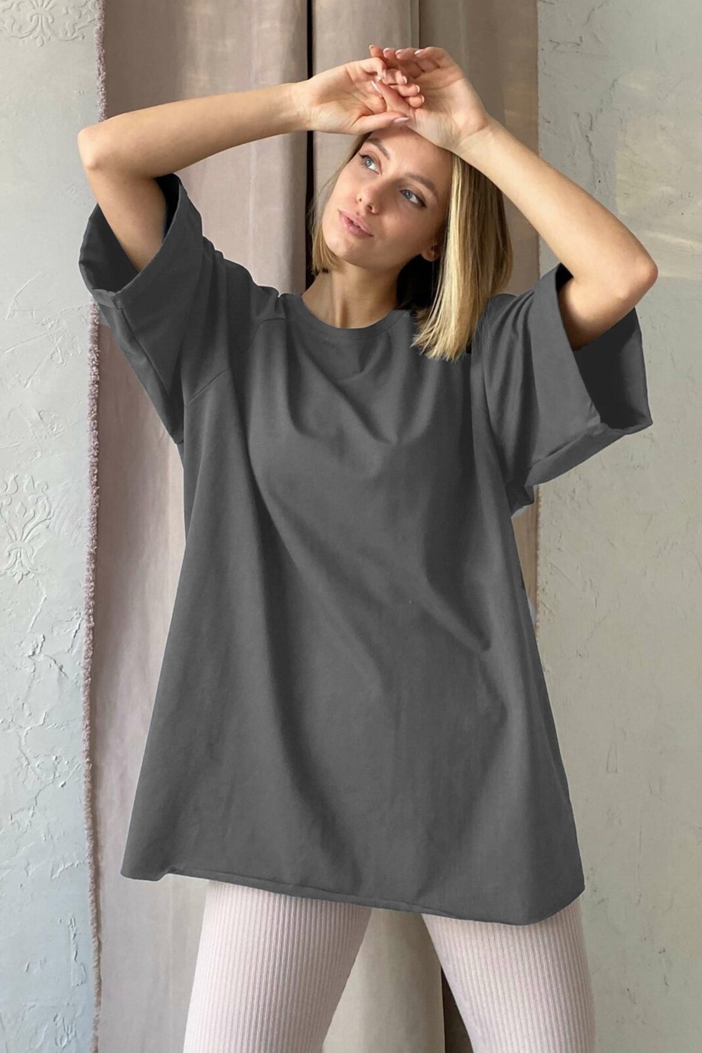 Madmext Lila Oversize Basic Kadın Tişört görsel 8