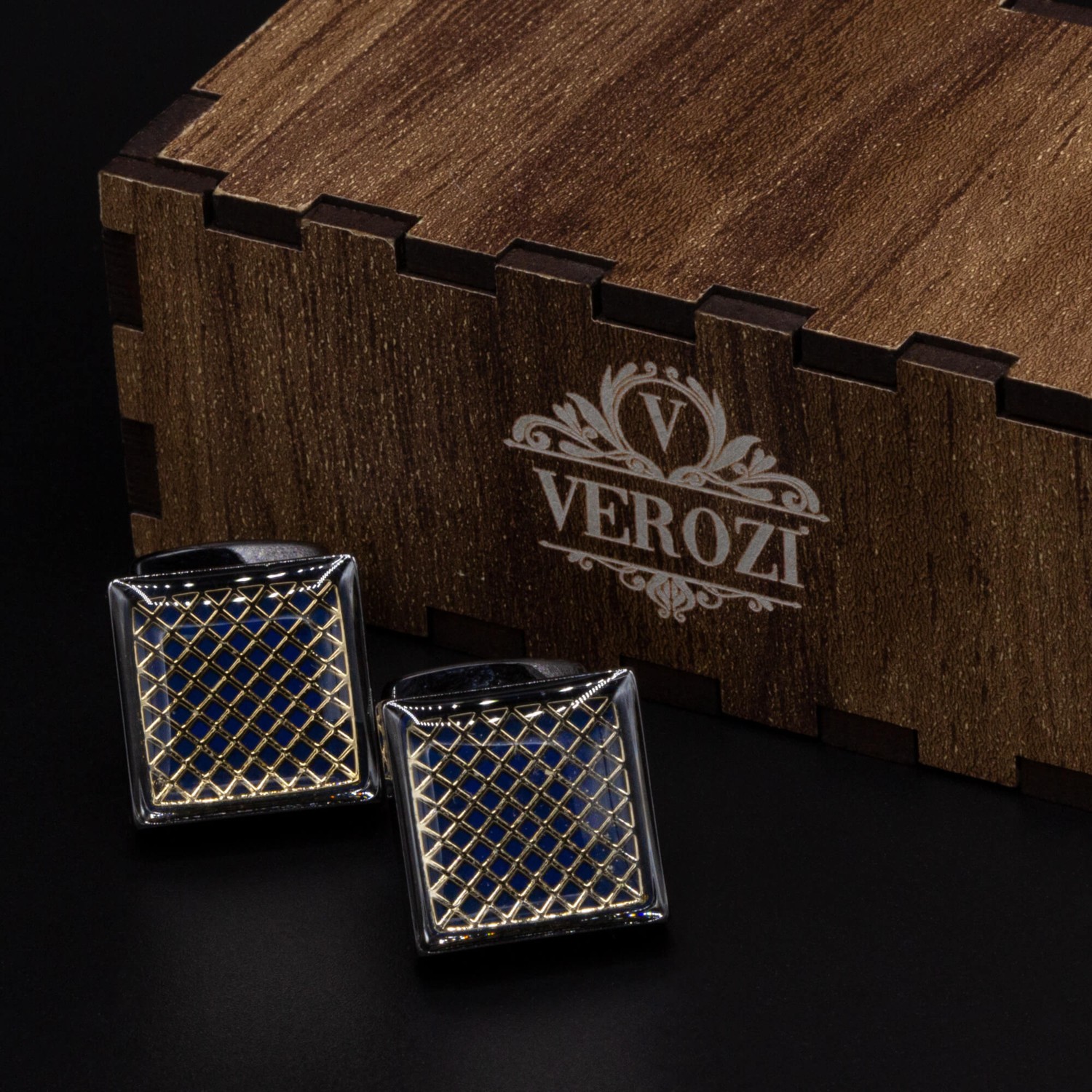 Verozi Kol Düğmesi - Kare Altın Desenli Sarı Taşlı - Kdkdıba görsel 4