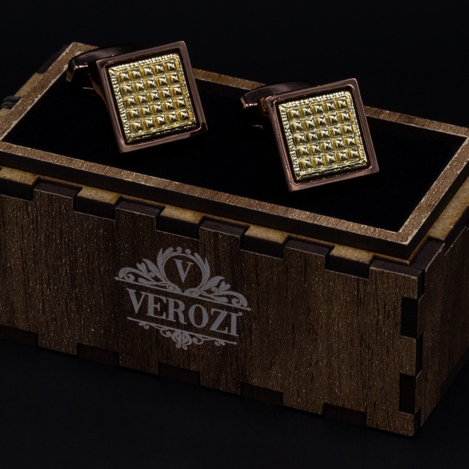 Verozi Kol Düğmesi - Kare Bakır Desenli Işlemeli - Kdkıab görsel 2