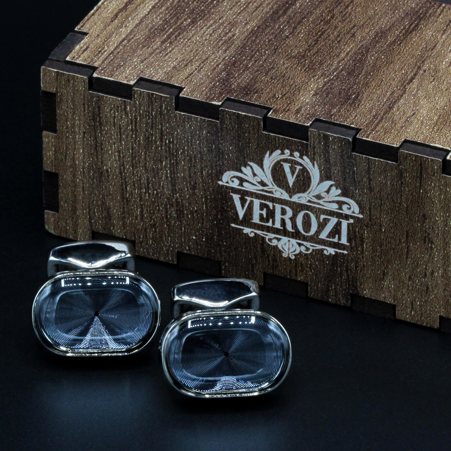 Verozi Kol Düğmesi - Oval Gümüş Mavi Taşlı - Kdocgg görsel 3