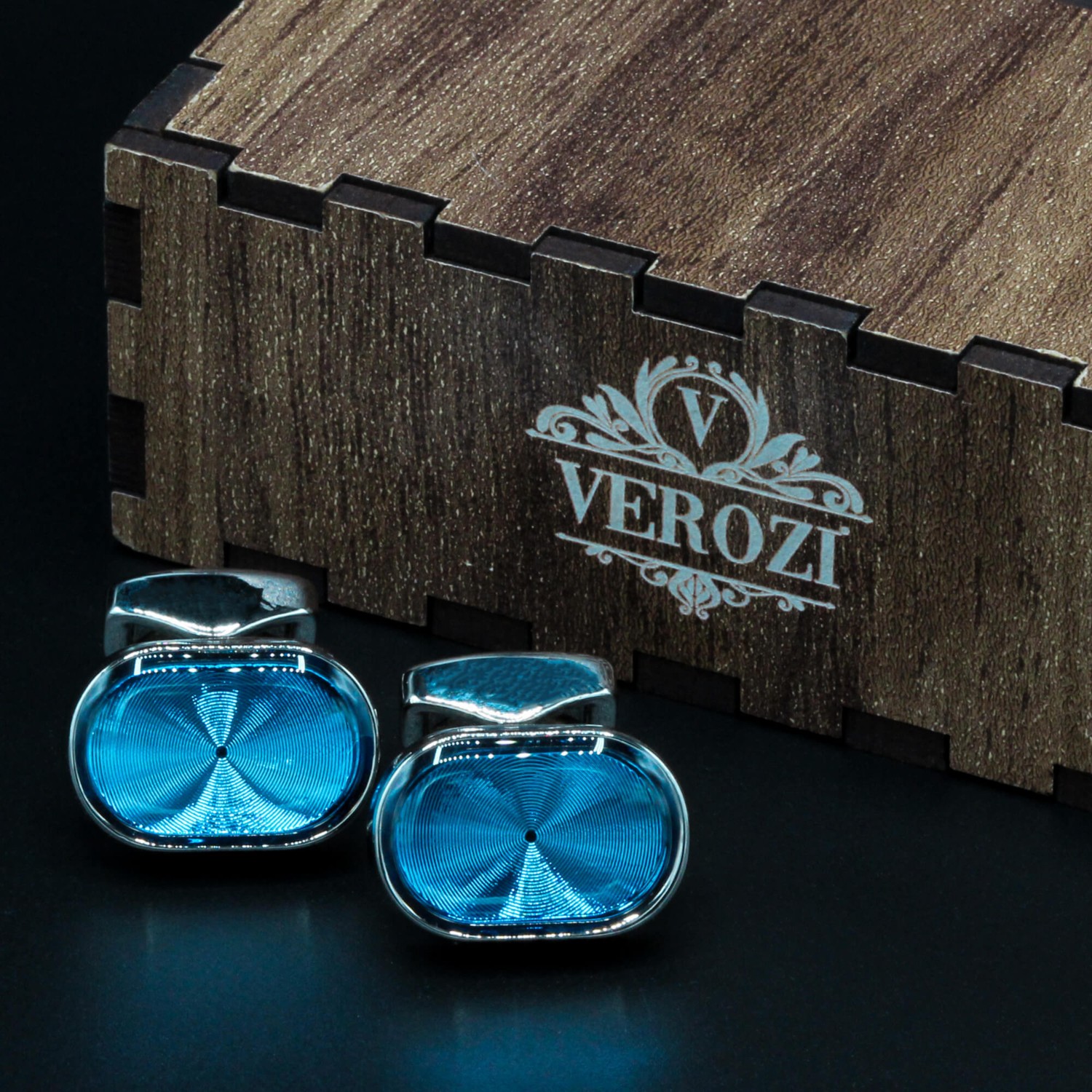 Verozi Kol Düğmesi - Oval Mavi Cam Taşlı Gümüş Renkli Gövde - Kdocmg görsel 4