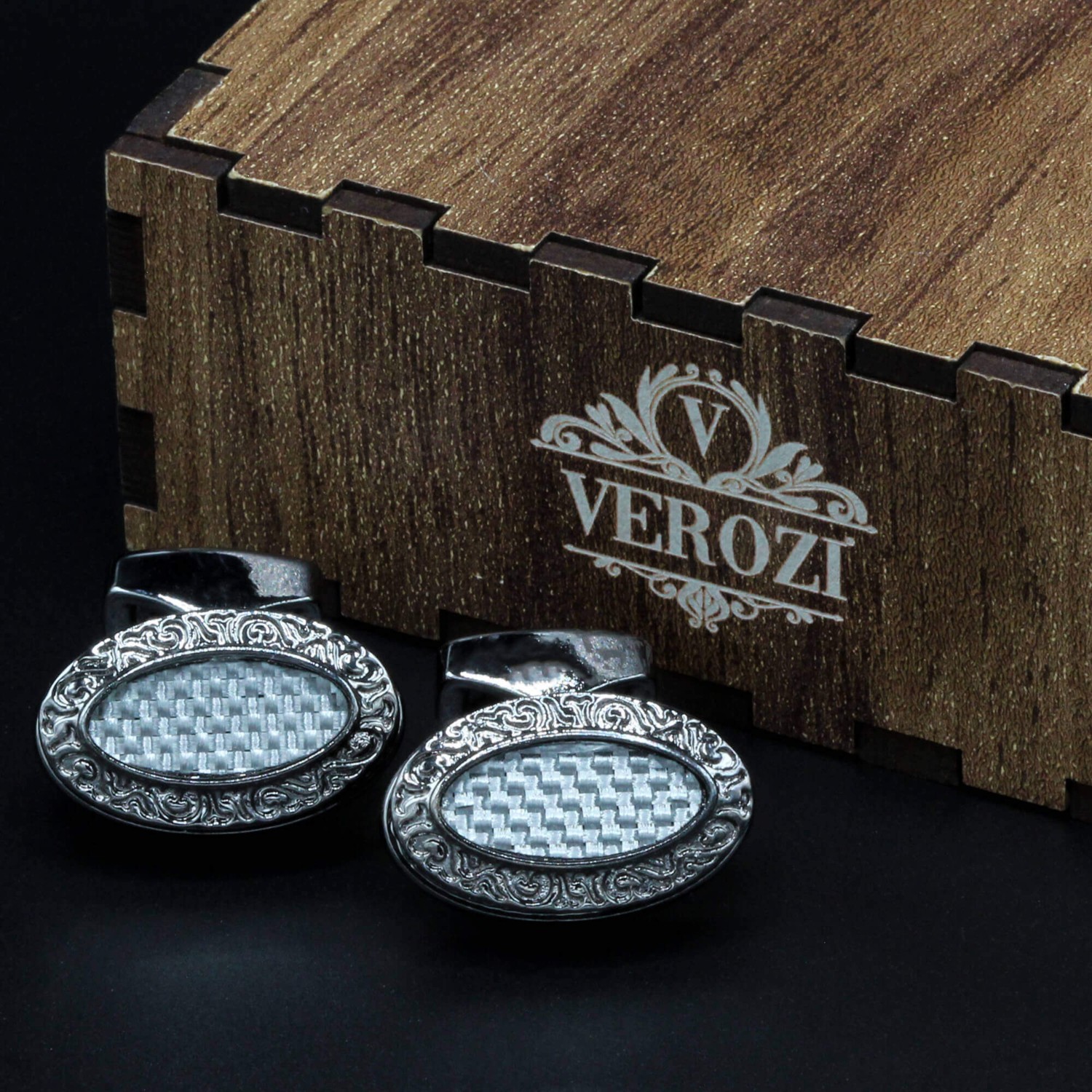 Verozi Kol Düğmesi - Oval Desenli Gümüş Renkli Gövde - Kdodkg görsel 4