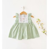 Colored Baby Kız Bebek Önü Çiçek Işlemeli Pamuk Astarlı Elbise