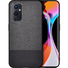 Microcase Oneplus 9 Pro Fabrik Serisi Kumaş ve Deri Desen Kılıf - Siyah