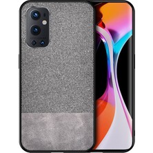 Microcase Oneplus 9 Pro Fabrik Serisi Kumaş ve Deri Desen Kılıf - Gri