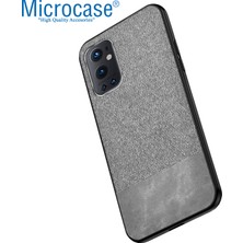 Microcase Oneplus 9 Pro Fabrik Serisi Kumaş ve Deri Desen Kılıf - Gri