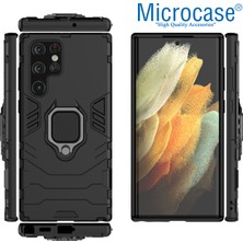 Microcase Samsung Galaxy S22 Ultra 5g Batman Serisi Yüzük Standlı Armor Kılıf - Siyah