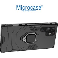 Microcase Samsung Galaxy S22 Ultra 5g Batman Serisi Yüzük Standlı Armor Kılıf - Siyah