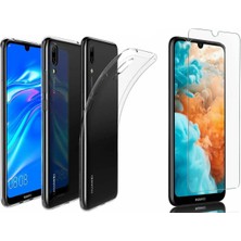 Kılıfist Huawei Y7 2019 Kılıf Şeffaf Süper Silikon Kılıf + Temperli Cam