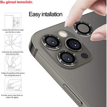 Microcase iPhone 13 Pro Kamera Camı Lens Koruyucu Elmas Taş Kaplama Halka Set - Mavi AL2776