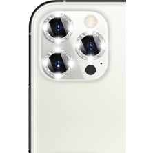 Microcase iPhone 13 Pro Kamera Camı Lens Koruyucu Elmas Taş Kaplama Halka Set - Gümüş AL2776