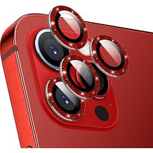 Microcase iPhone 13 Pro Max Kamera Camı Lens Koruyucu Elmas Taş Kaplama Halka Set - Kırmızı AL2776