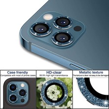 Microcase iPhone 13 Pro Max Kamera Camı Lens Koruyucu Elmas Taş Kaplama Halka Set - Mavi AL2776