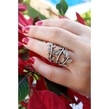 Fildişi Aksesuar Antik Gümüş Kaplama Yapraklar Şekilli El Yapımı Ayarlanabilir Yüzük