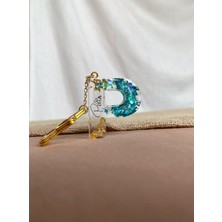 Venüs Takı ve Aksesuar Içine Isim Yazılan Altın Halka Başlıklı green Love Pullu Harf Anahtarlık