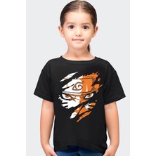 Rock&Roll Sert Naruto Siyah Kısa Kollu Kız Çocuk T-Shirt