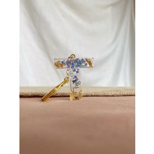 Venüs Takı ve Aksesuar Içine Isim Yazılan Altın Kalp Başlıklı light Blue Pullu Harf Anahtarlık