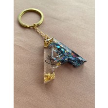 Venüs Takı ve Aksesuar Içine Isim Yazılan Altın Halka Başlıklı dark Grey Pullu Harf Anahtarlık