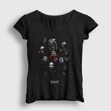 Presmono Kadın Siyah Masks V2 Slipknot T-Shirt