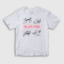 Presmono Unisex Çocuk Beyaz Tanda Tangan Blackpink T-Shirt