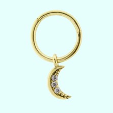 Sembol Gold Altın Halka Piercing Taşlı Ay 14 Ayar