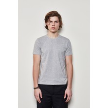 White And Simple Erkek Gri Basic Organik Pamuk T-Shirt