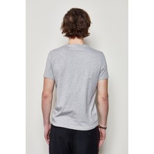 White And Simple Erkek Gri Basic Organik Pamuk T-Shirt