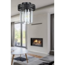 Begüsa Şeritli Kristal Tekli Siyah Taşlı Tavan Montaj Avize