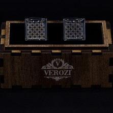 Verozi Kol Düğmesi - Kare - Koyu Gri Desenli - Lacivert Taşlı - Kdkıdaf