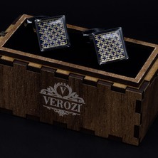 Verozi Kol Düğmesi - Kare - Koyu Gri Desenli - Lacivert Taşlı - Kdkıdaf