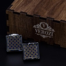 Verozi Kol Düğmesi - Kare - Koyu Gri Desenli - Lacivert Taşlı - Kdkıdaf