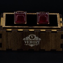 Verozi Kol Düğmesi - Kare Bakır - Bordo Taşlı - Kdkkb