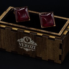 Verozi Kol Düğmesi - Kare Bakır - Bordo Taşlı - Kdkkb