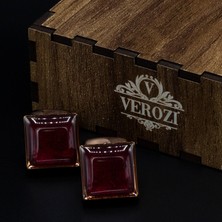 Verozi Kol Düğmesi - Kare Bakır - Bordo Taşlı - Kdkkb