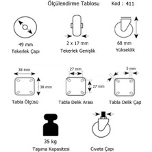 Eym Hts Büro Tipi Tablalı Dönerli Mobilya Tekeri Çap: 49 mm Kod : 411