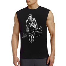 Rock&Roll Paltolu Joker Siyah Kesik Kol | Kolsuz Erkek T-Shirt | Atlet